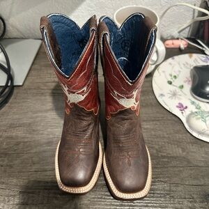 Roper Brown and Red Kid Cowboy Boots